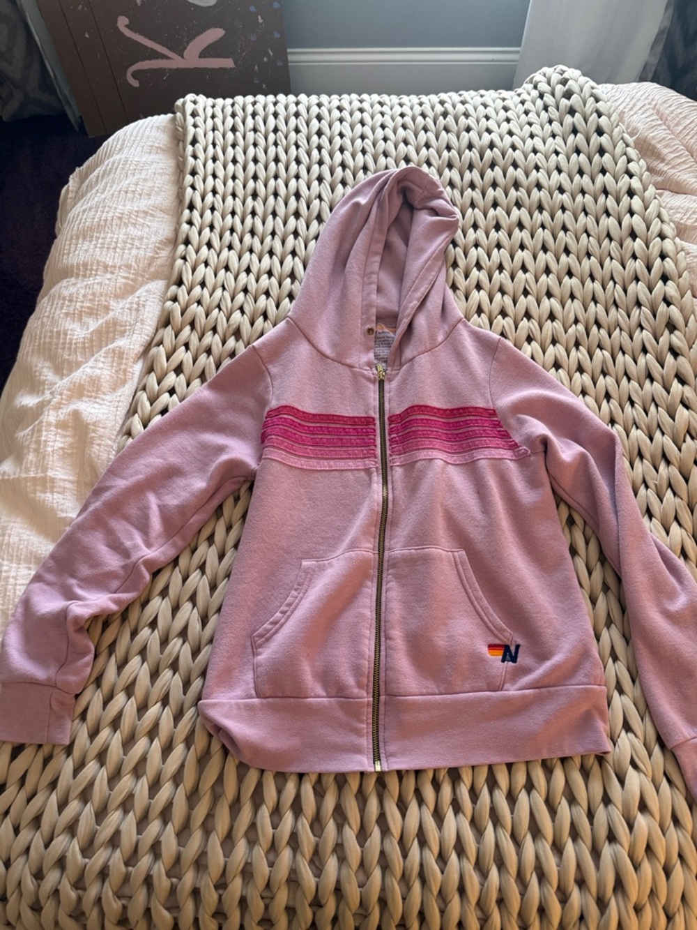Aviator Nation Girls Pink Zip Hoodie with Stripe Detail